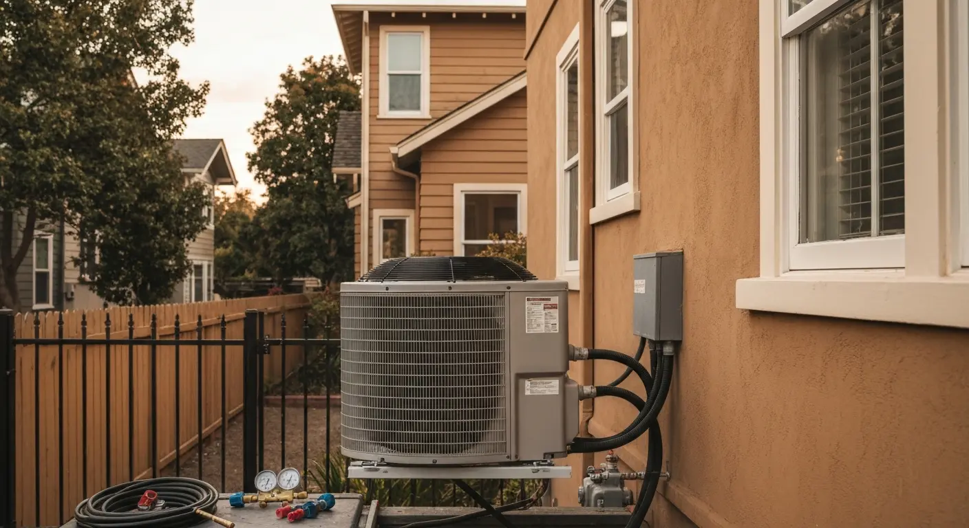 Air conditioning unit being serviced