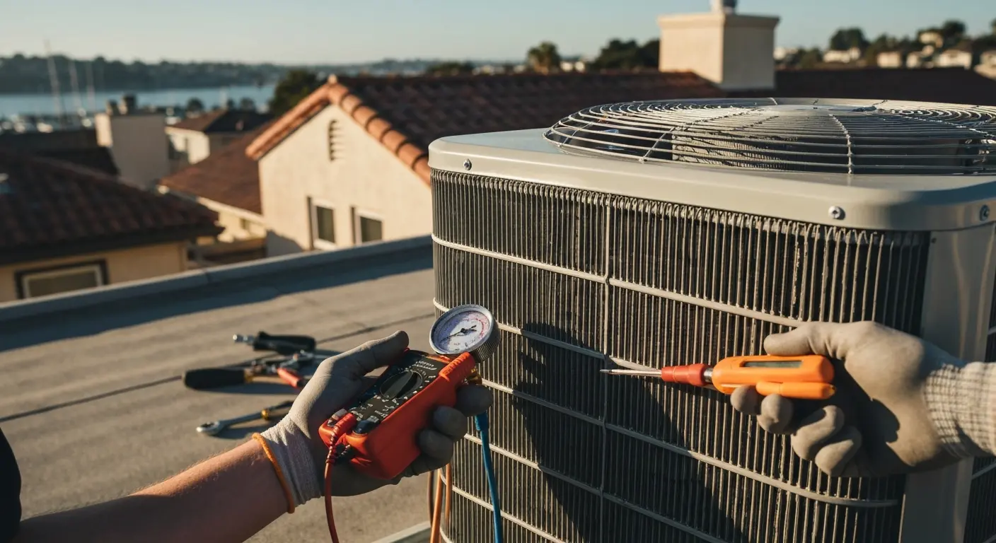 HVAC maintenance technician performing tune-up