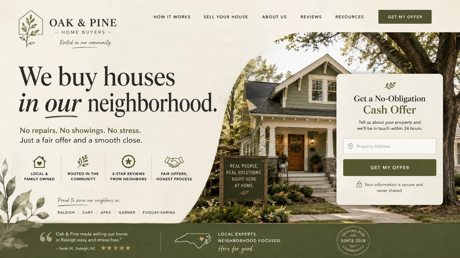 Raleigh neighborhood real estate investor lead generation website