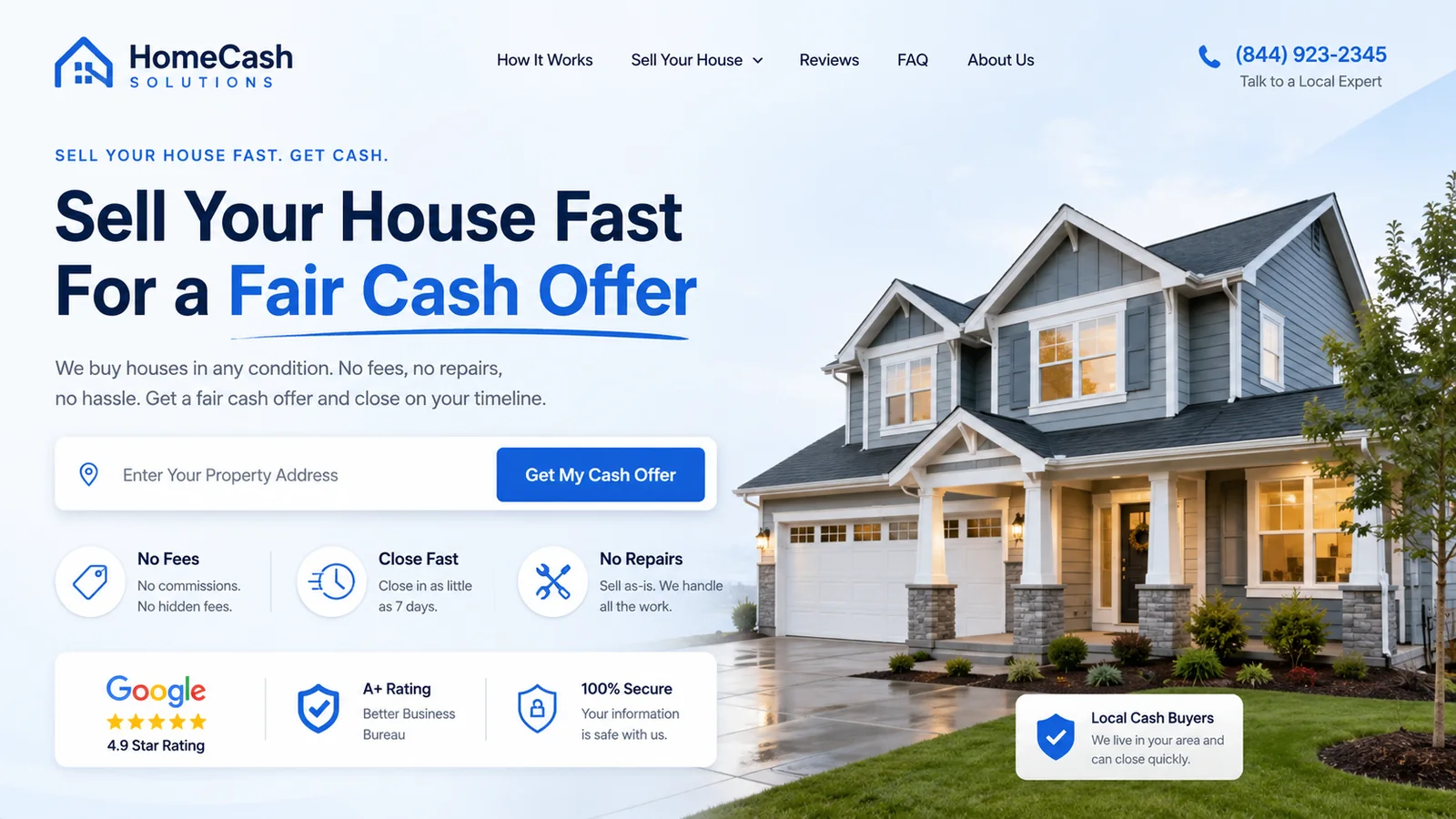 Modern blue real estate investor lead generation website