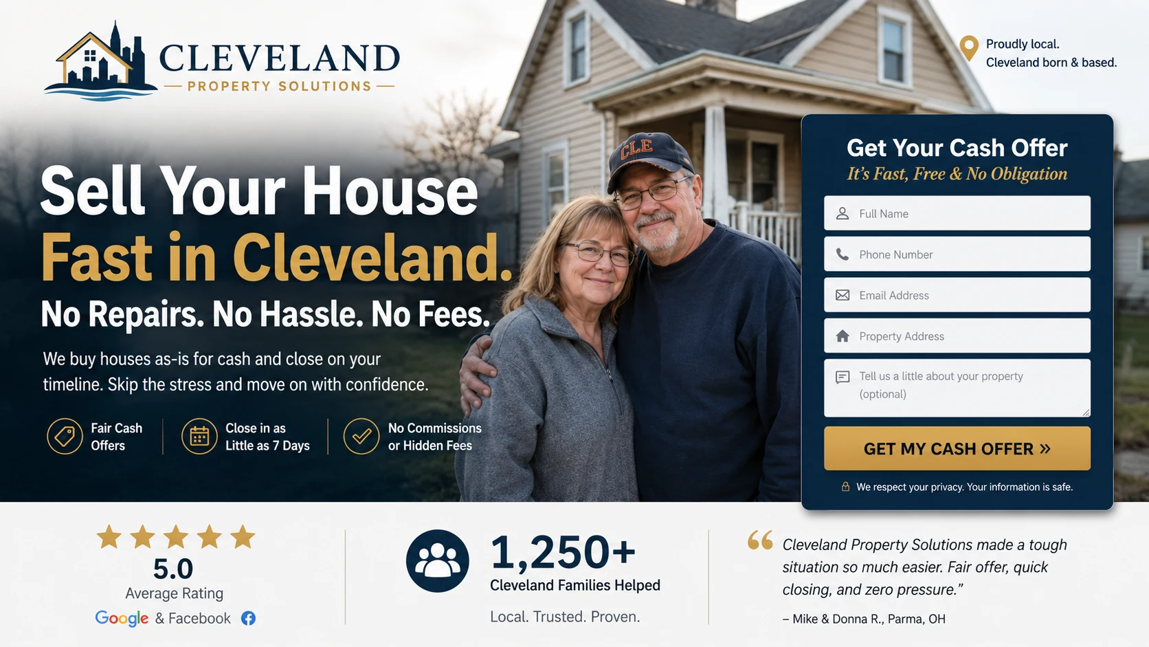 Cleveland real estate investor website with testimonial