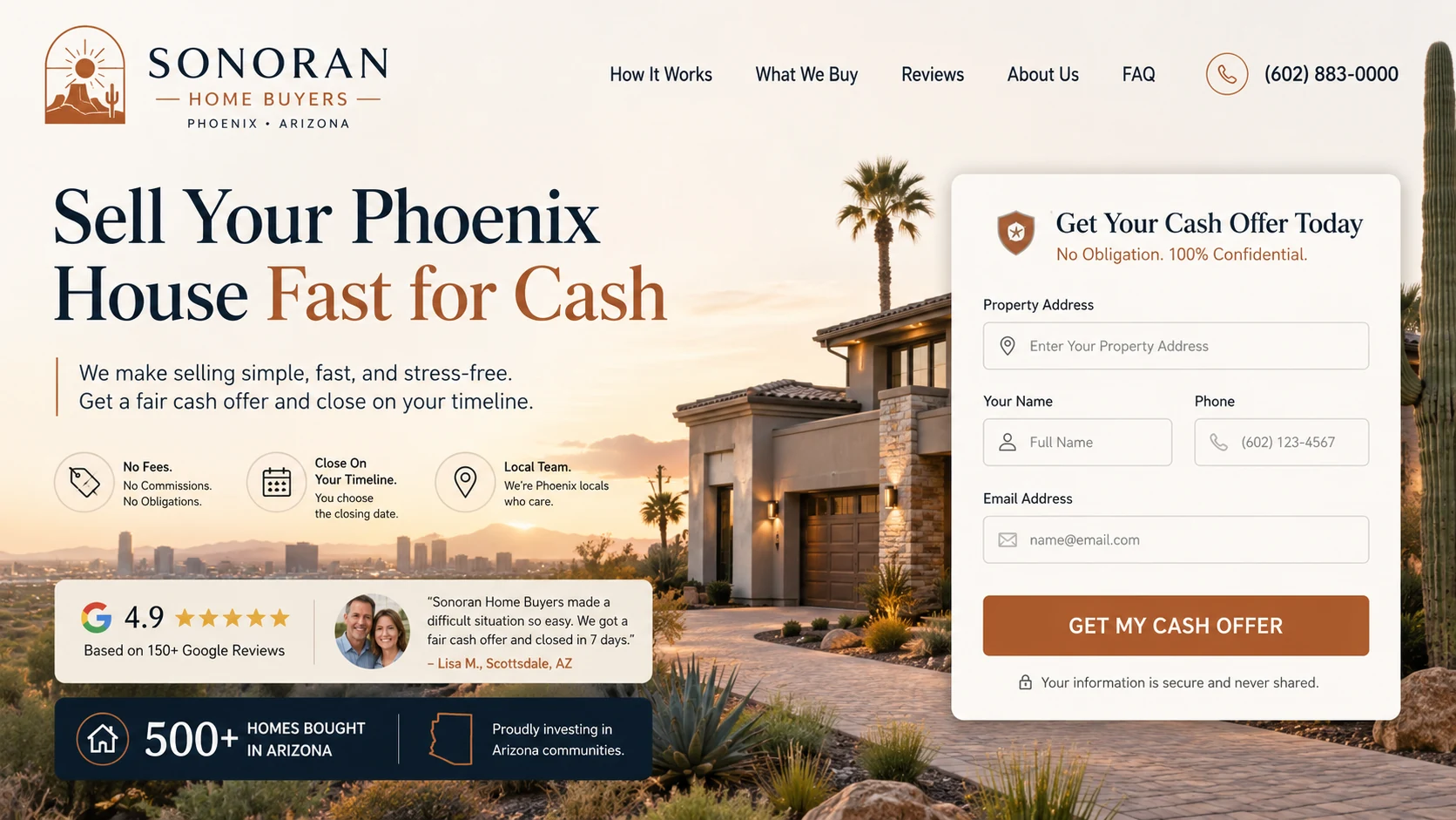 Phoenix sunset real estate investor lead generation website