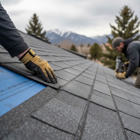 Homeowner reviewing printed roofing estimate Parker Colorado