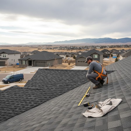 Centennial Colorado residential roofing crew replacing shingles