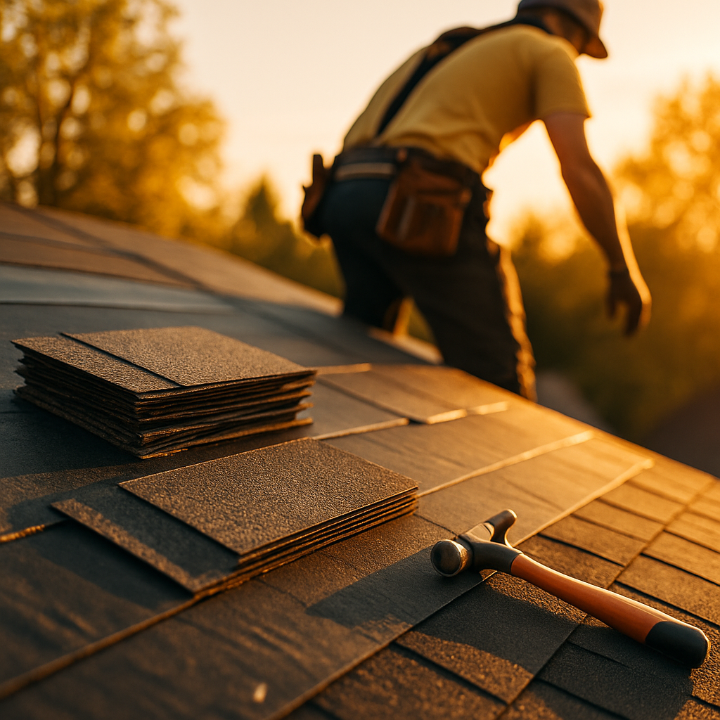 Roofing crew installing shingles on Colorado home