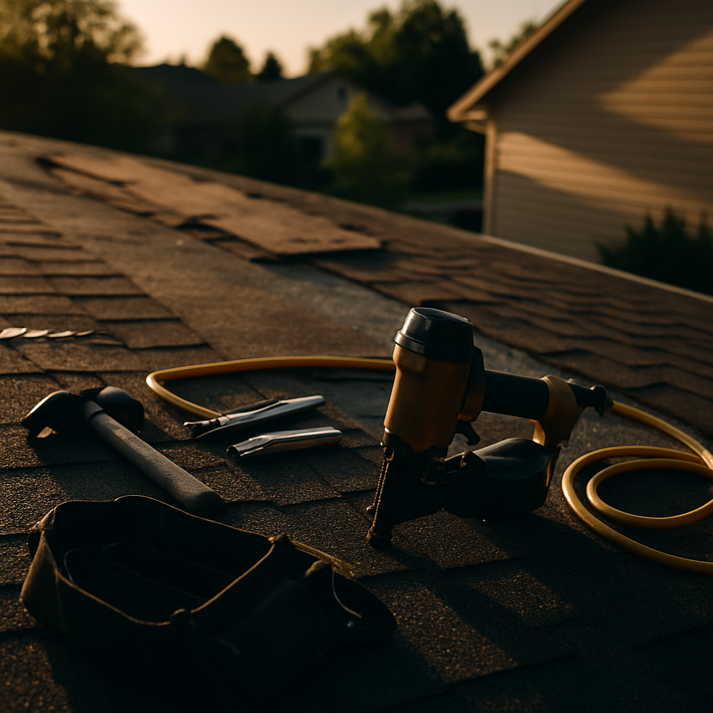 Roofer inspecting residential roof in Parker Colorado
