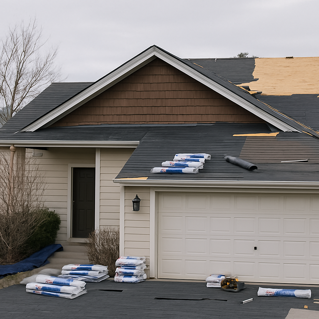 Roofing crew installing shingles on Colorado home