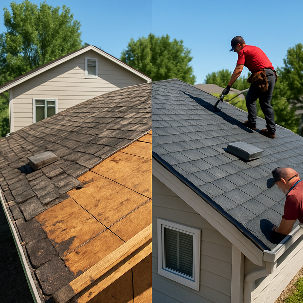 Centennial Colorado residential roofing crew replacing shingles