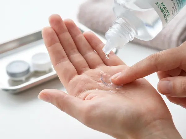 Rub-and-rinse contact lens cleaning method demonstration for optimal hygiene