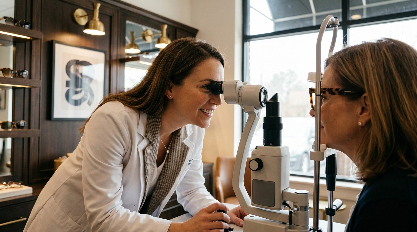 San Francisco optometrist examining a patient's eyes to rule out retinal causes of visual aura