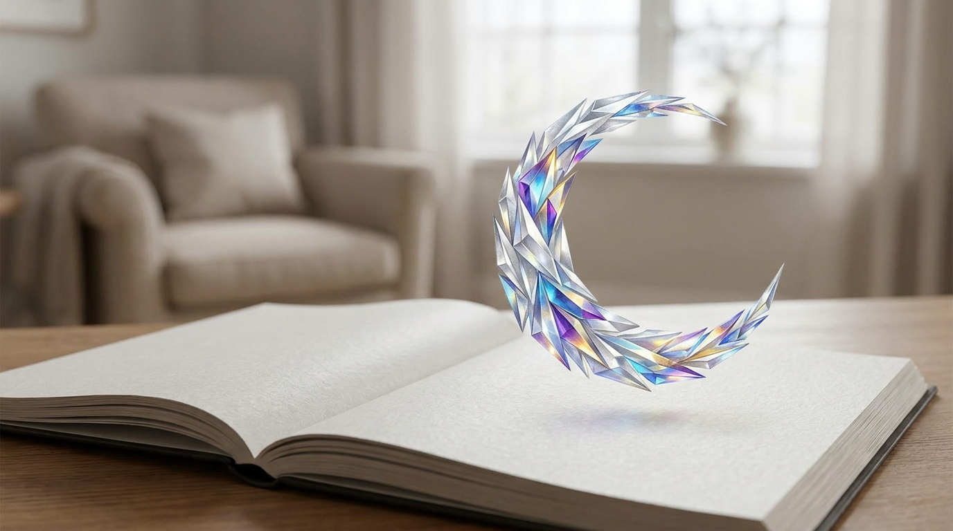 Artistic interpretation of a visual aura with a shimmering prismatic zigzag arc typical of an ocular migraine