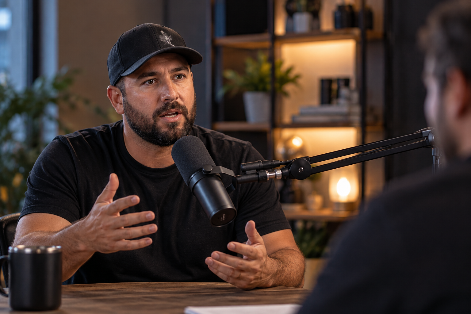Business professional participating in a podcast conversation
