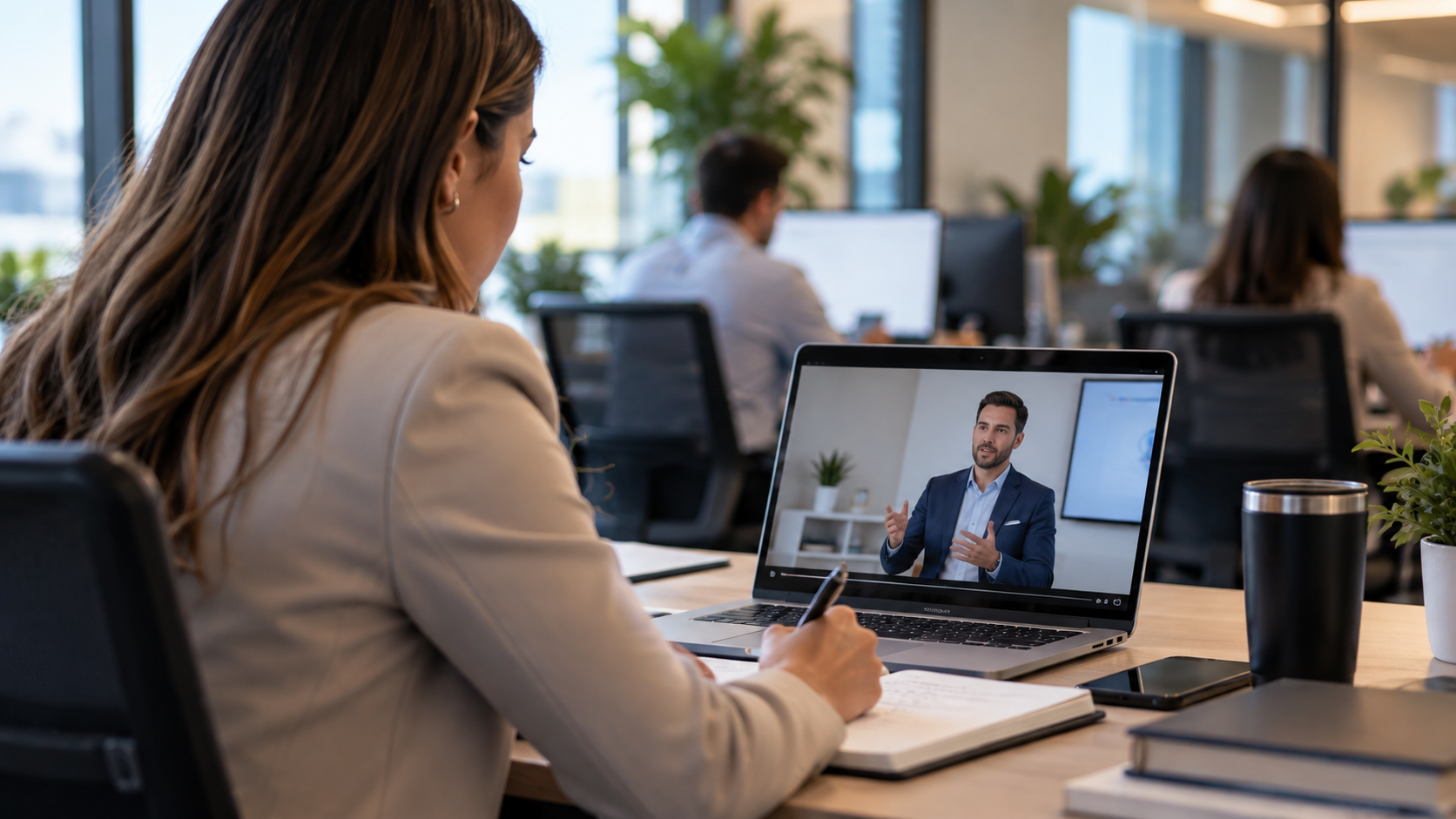 Employee accessing a professional video training system