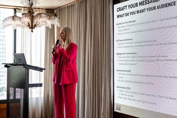 Alicia Hagen teaching marketing strategy at a conference