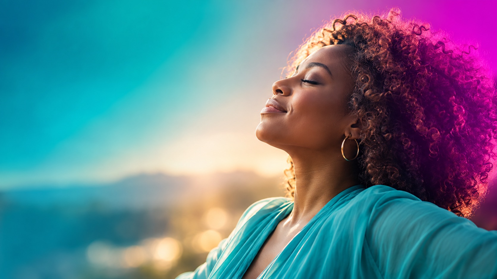 Woman embracing peace and healing