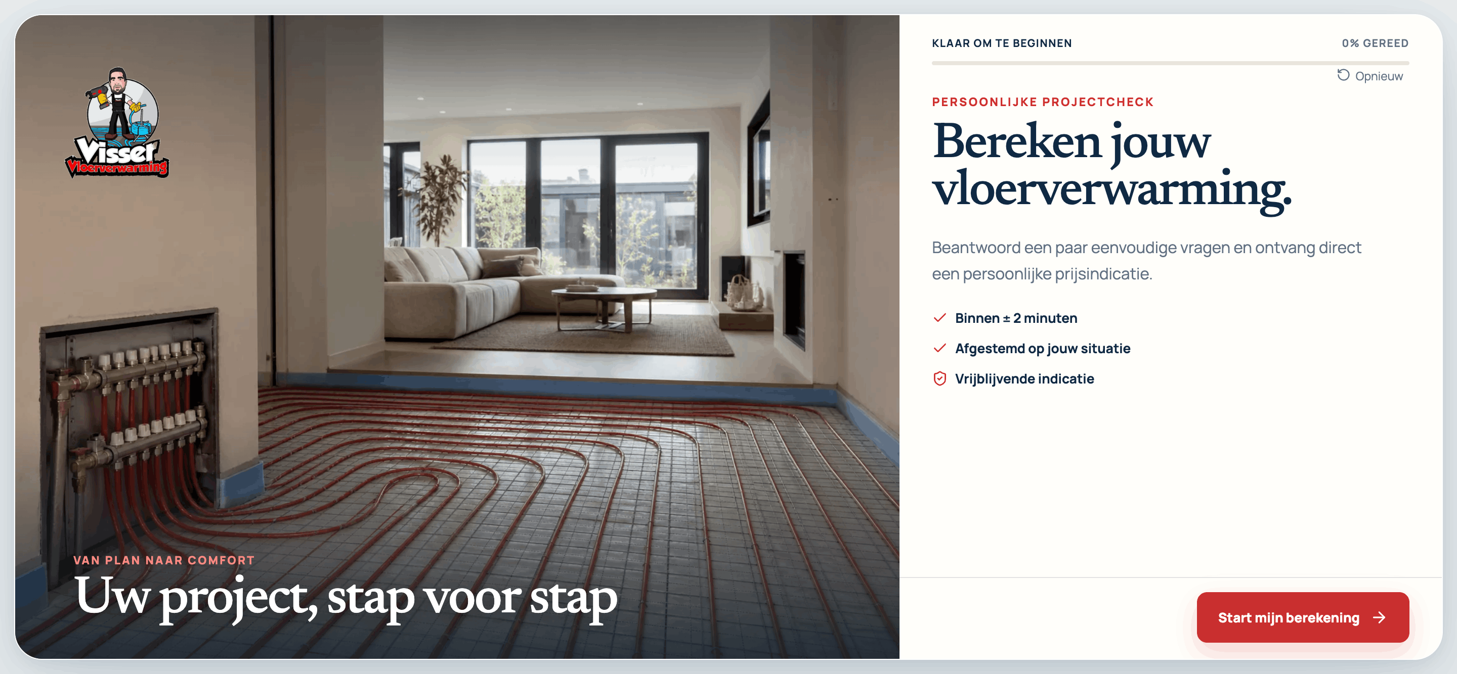Voorbeeld van de Visser Vloerverwarming configurator