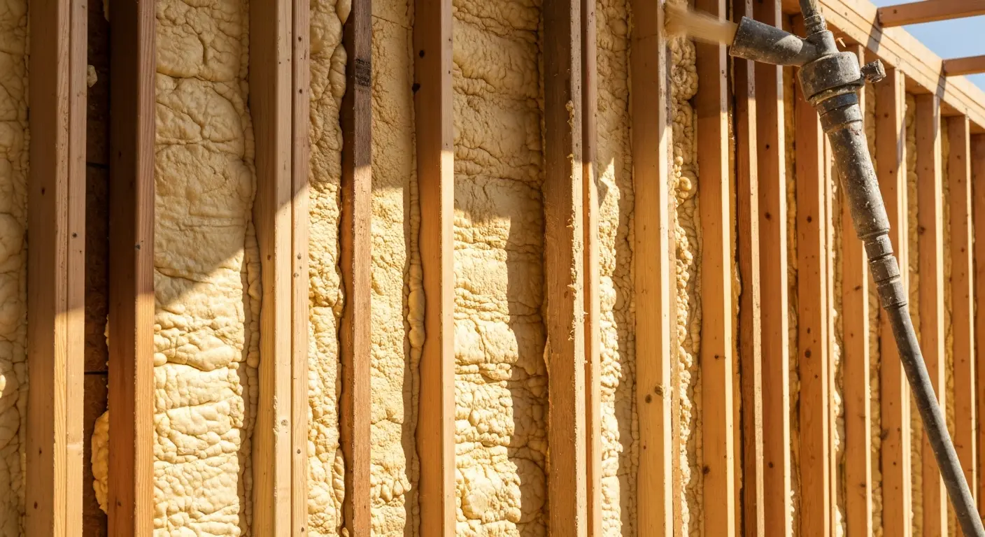 Exterior wall cavity spray foam