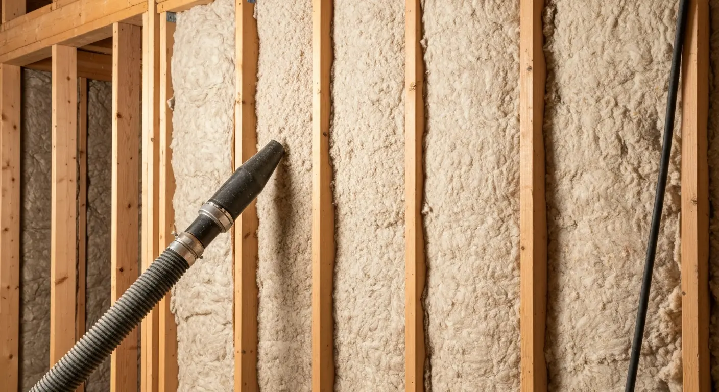 Cellulose blown insulation in wall cavity