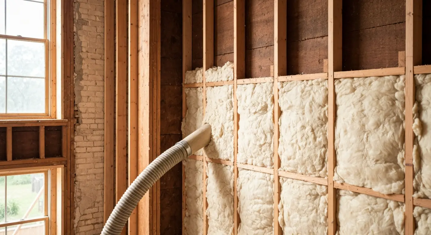 Cellulose insulation blown into walls