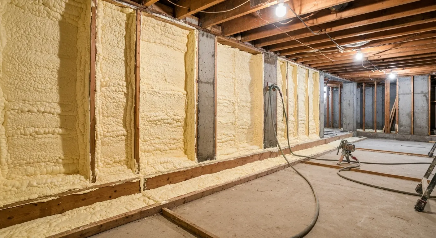 Basement crawl space foam installation