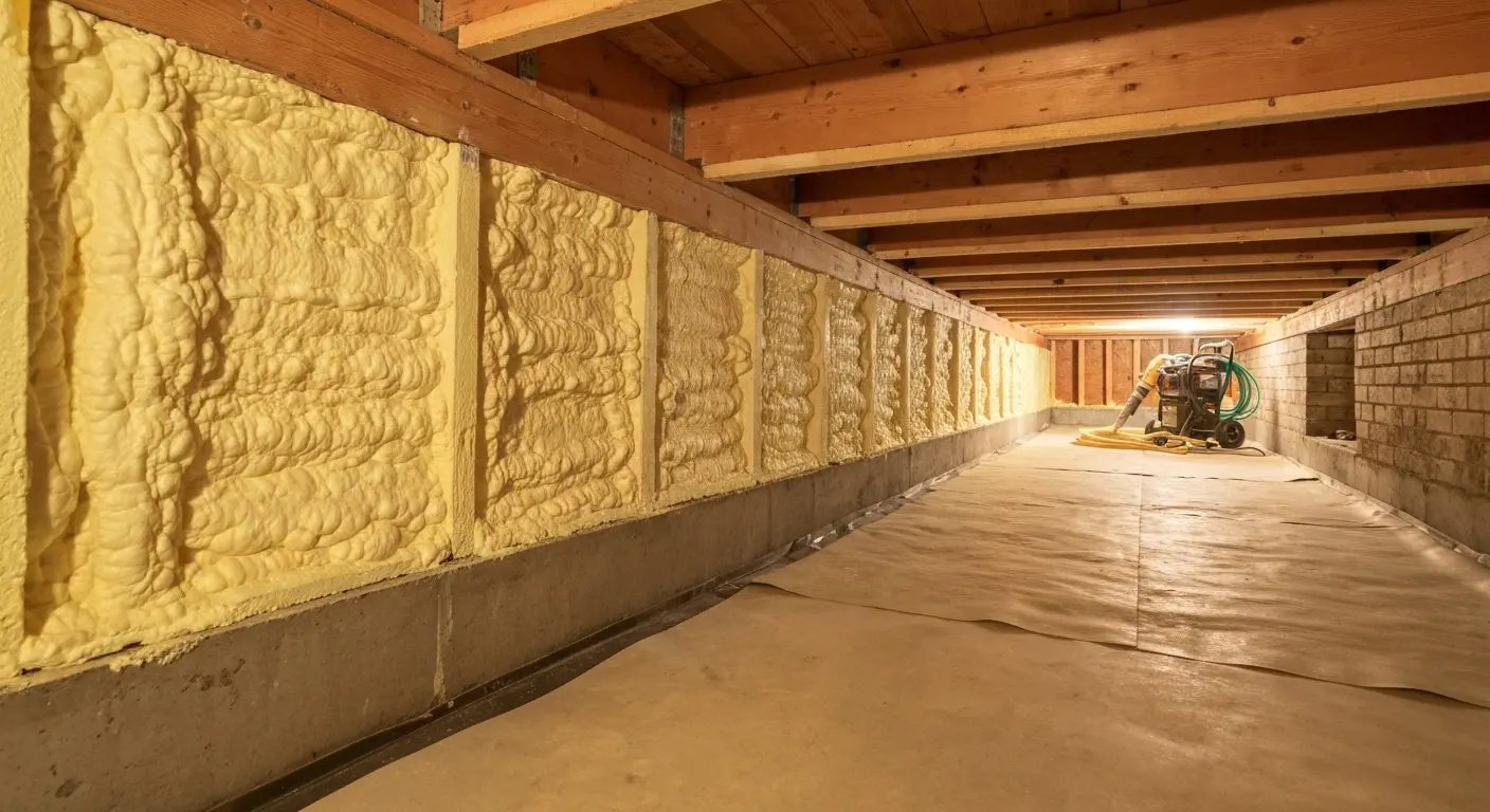 Crawl space spray foam application