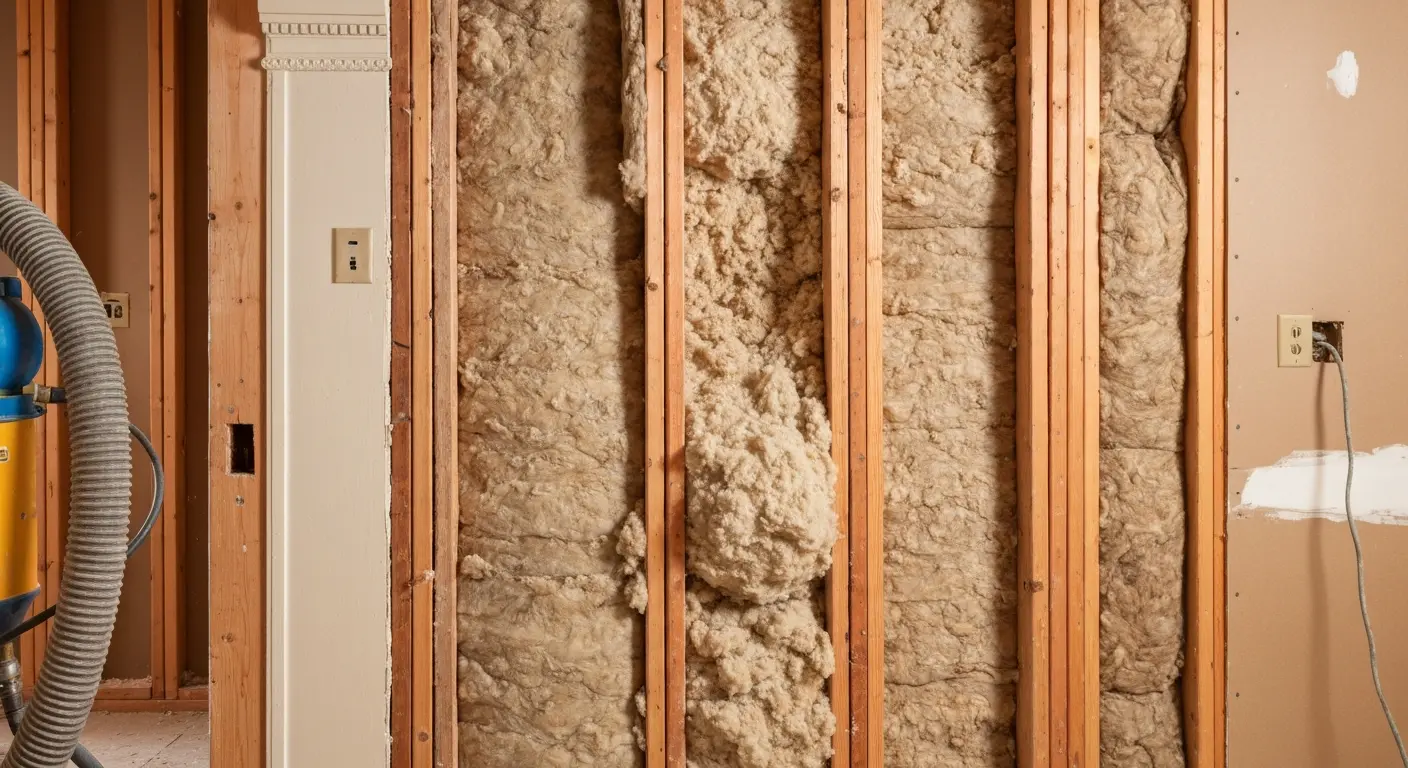 Cellulose insulation blown into walls