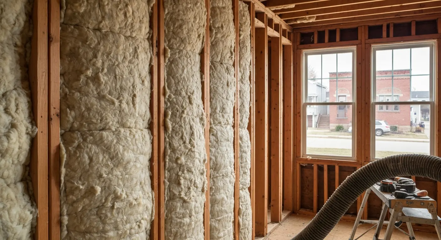 Cellulose insulation blown into wall cavities