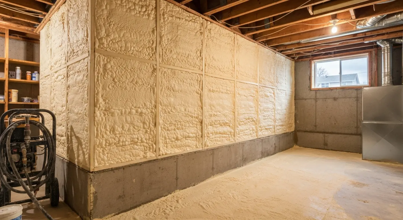Basement wall spray foam insulation