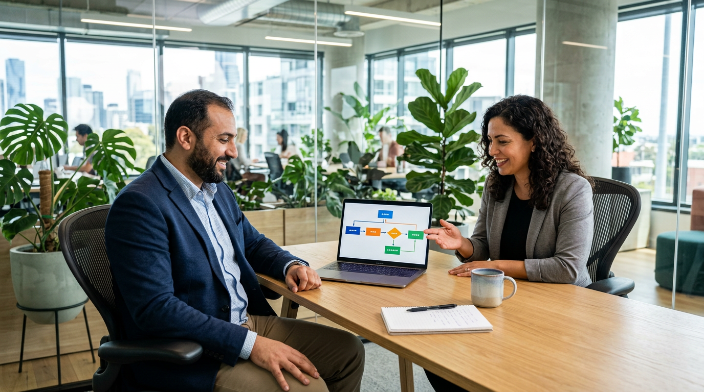 MSP owner discussing AI Employee scope and cost with a consultant