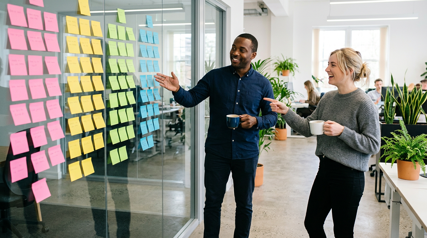MSP team planning a 30-day AI Employee trial on a sticky-note board