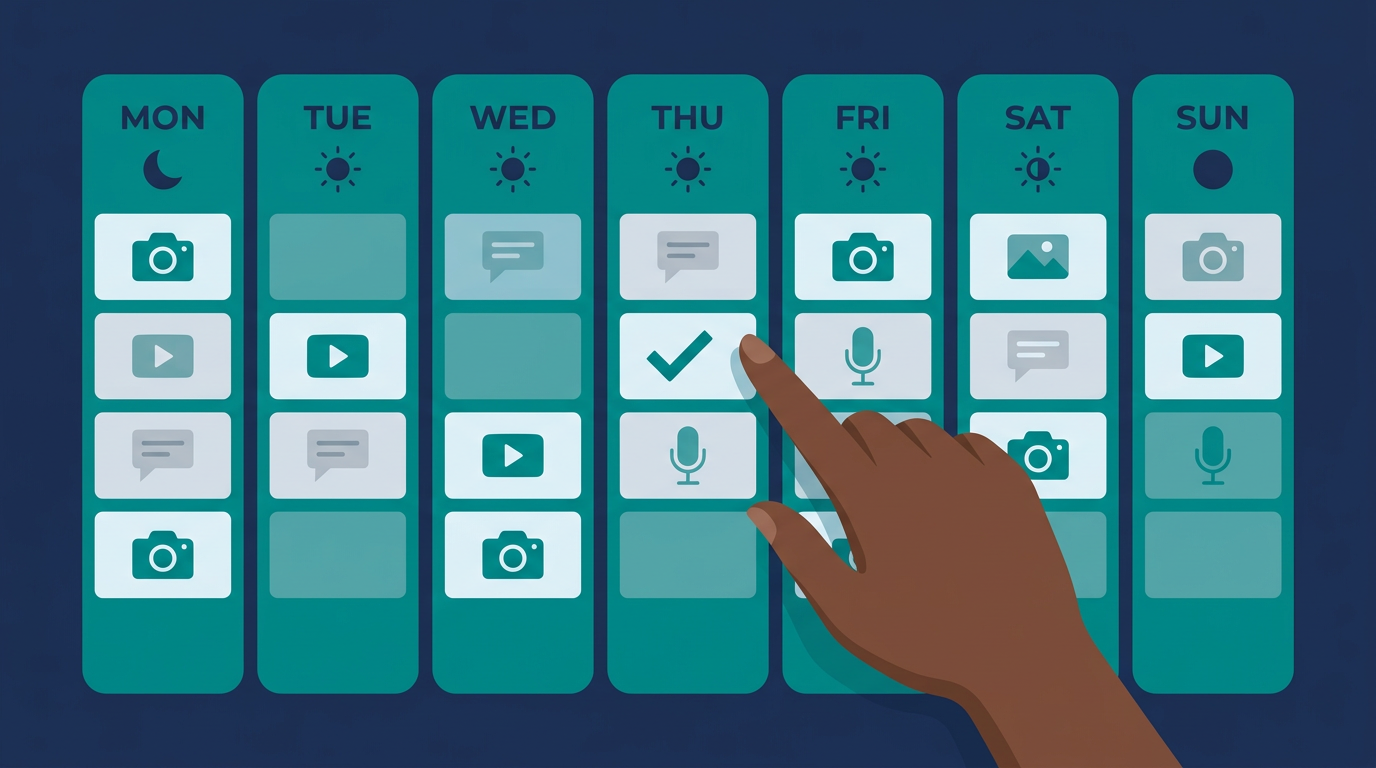 Weekly content calendar with drafted posts awaiting approval