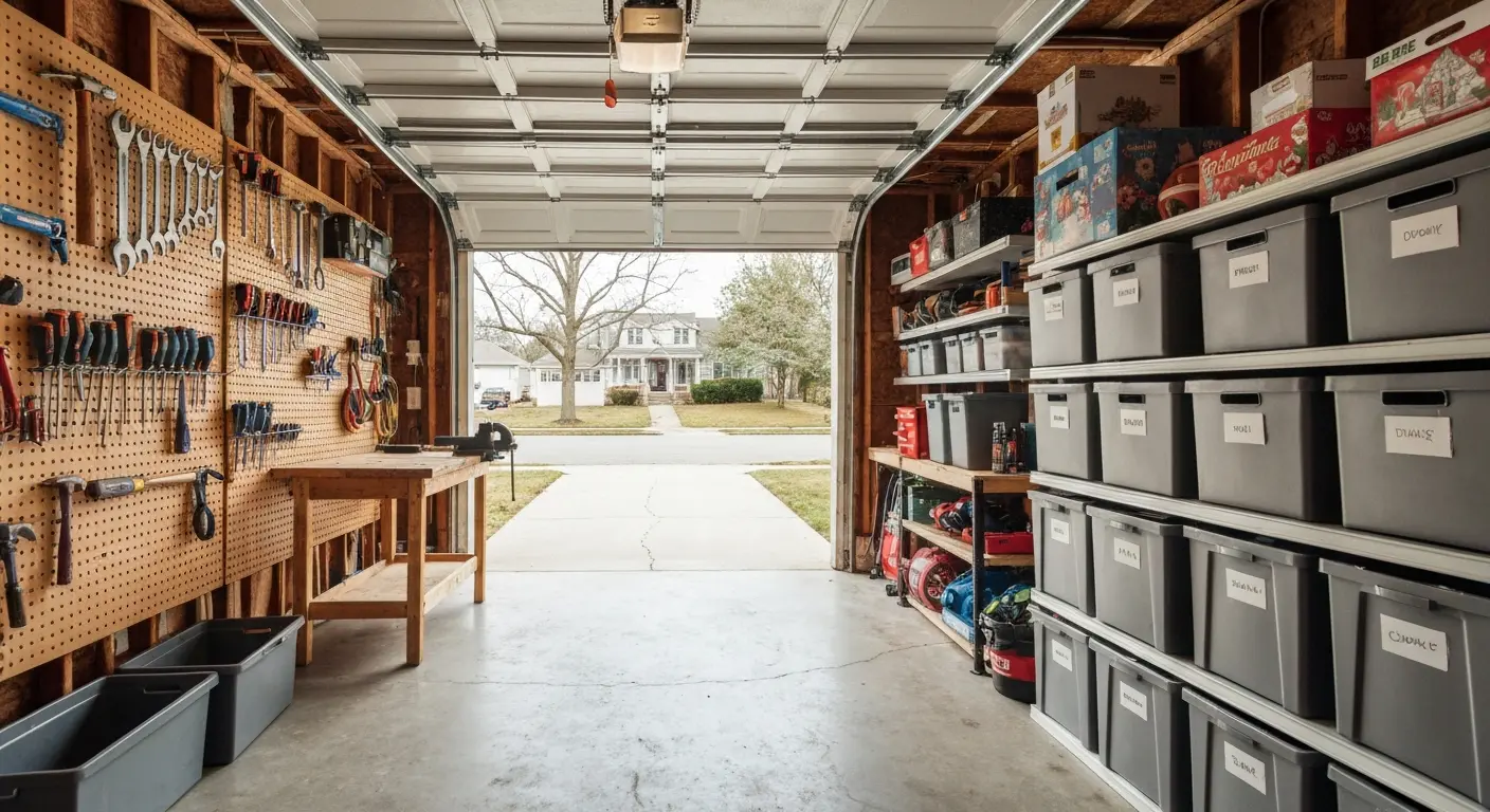 Garage cleanout with tools and equipment