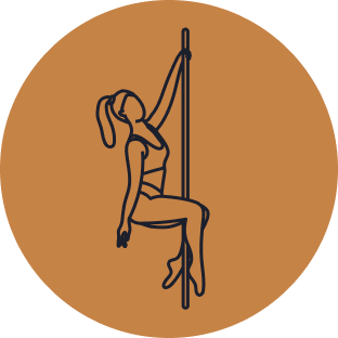 Dance pole icon representing nightclub-style dance floors inside LH3 party buses"