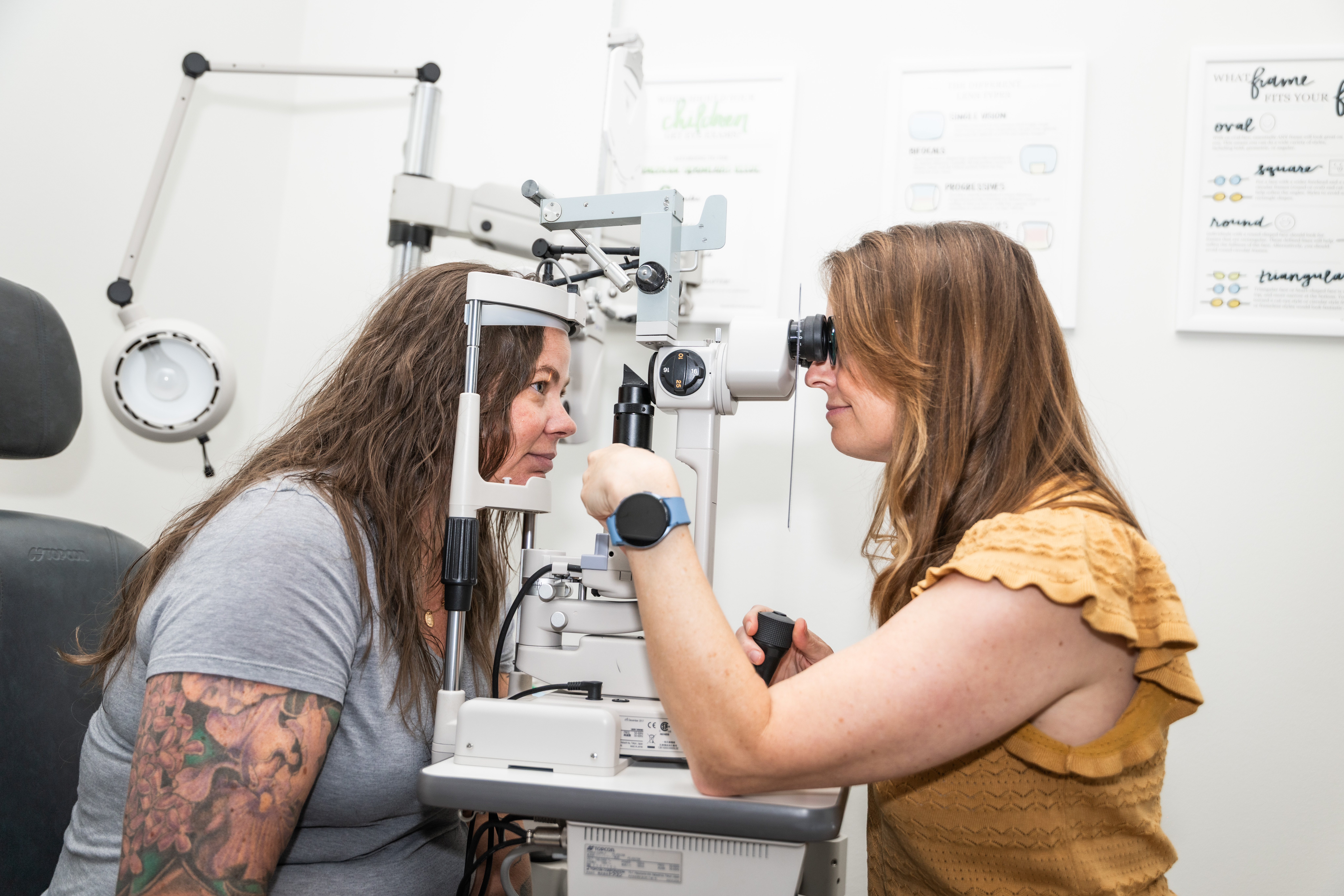 Dr. Kathryn Smith performing a slit-lamp examination during a dry eye evaluation at Envision Eye Center in East Austin