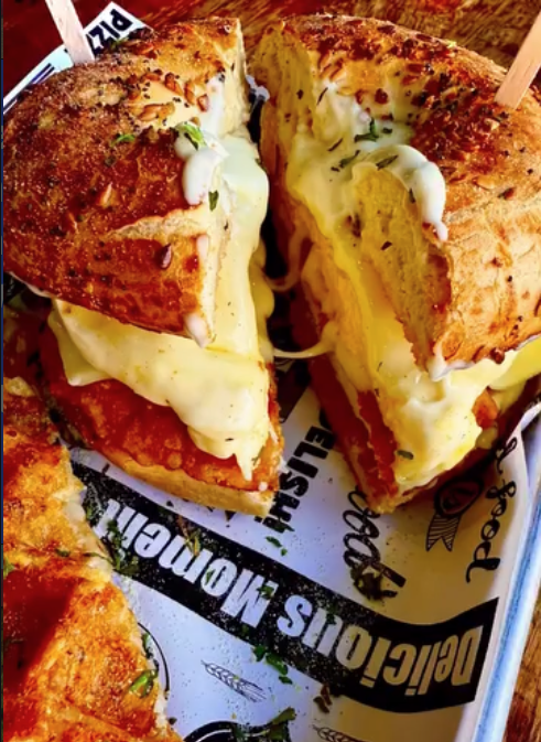 The Chegg Chicken Egg and Cheese on an Everything Bagel at Brewed Awakening Royersford PA