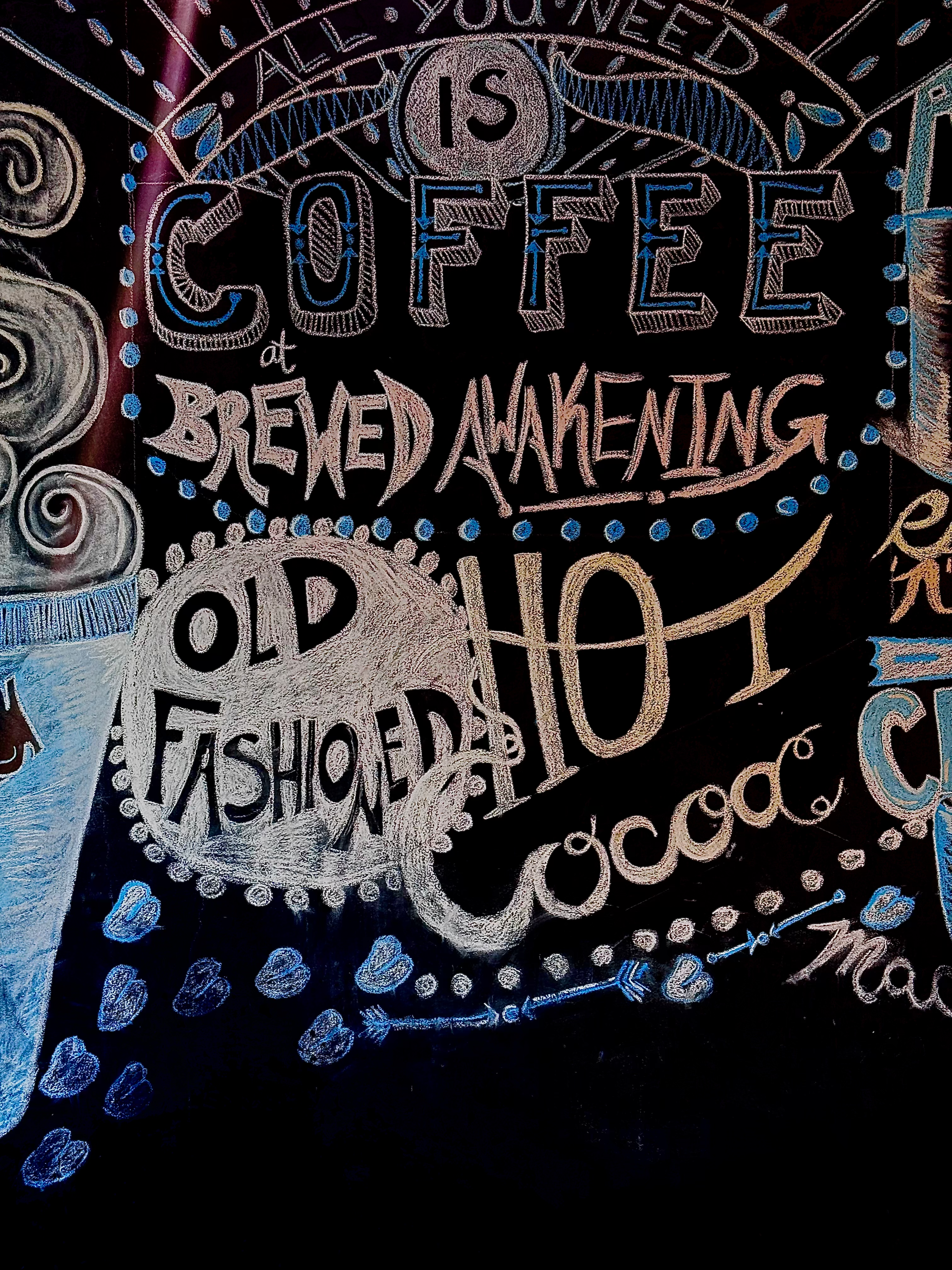 Old fashioned hot cocoa chalkboard art at Brewed Awakening Royersford PA