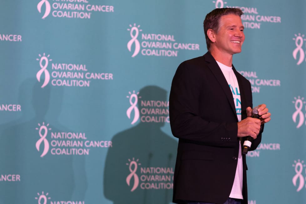 Sean Swarner speaking at a National Ovarian Cancer Coalition event