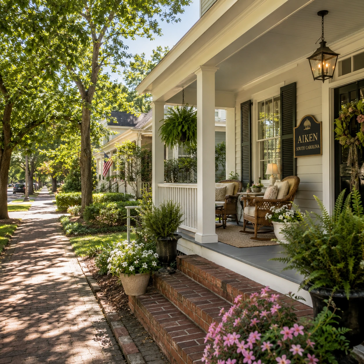 Cozy front porch on a leafy Aiken street