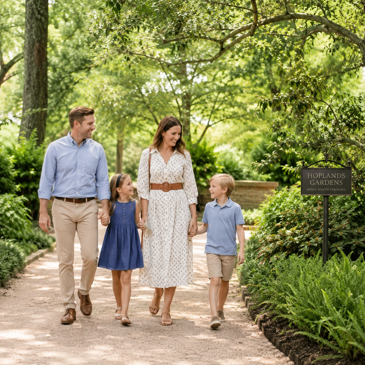 Family enjoying Hopelands Gardens path