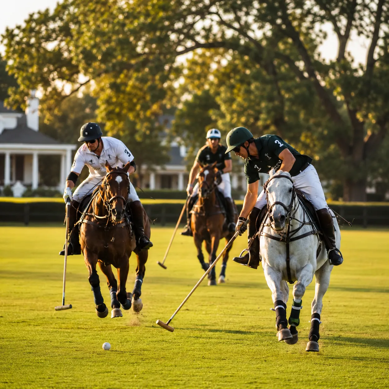 Horses on a sandy training track at dawn in Aiken horse country.
