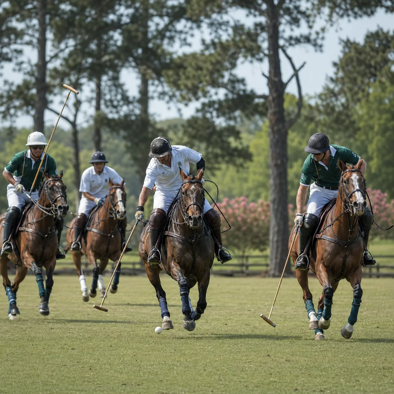 Horses on the Aiken Training Track at sunrise, or a polo match at Whitney Field