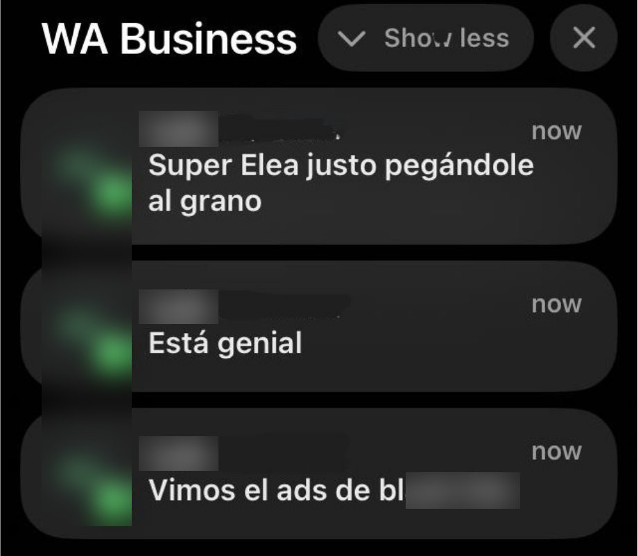 Notificaciones de un cliente: justo pegándole al grano, está genial
