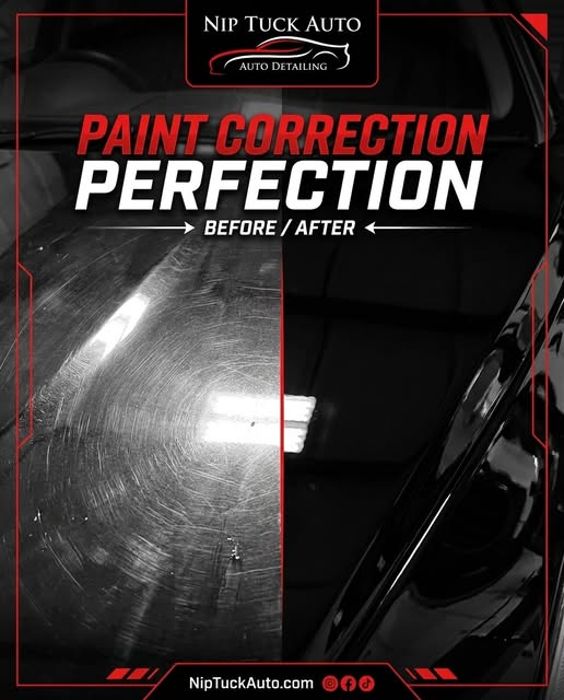 Mirror-like paint reflections showing corrected and polished automotive paint