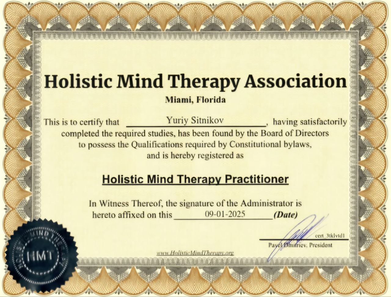 American Academy of Hypnosis certificate 3