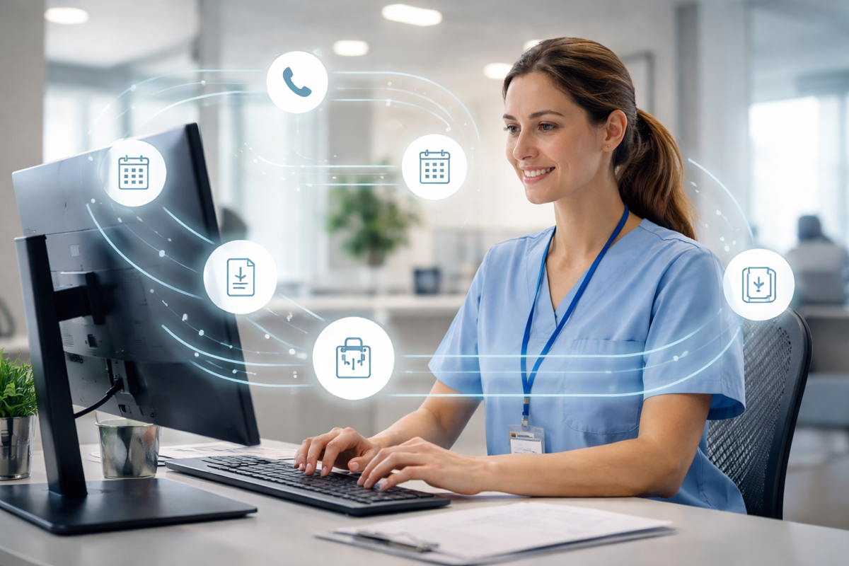Healthcare team coordinating patient access and operational workflows