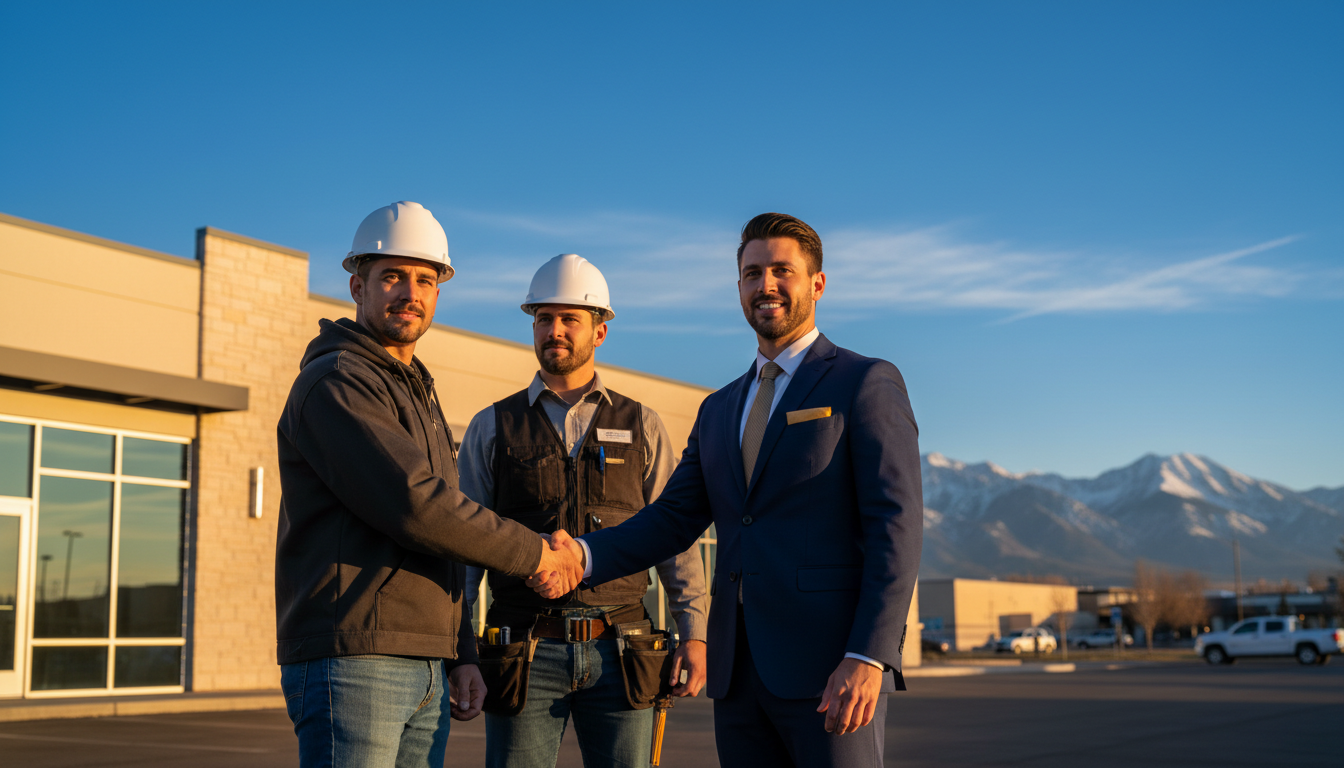 Colorado Springs commercial contractors shaking hands outside a jobsite