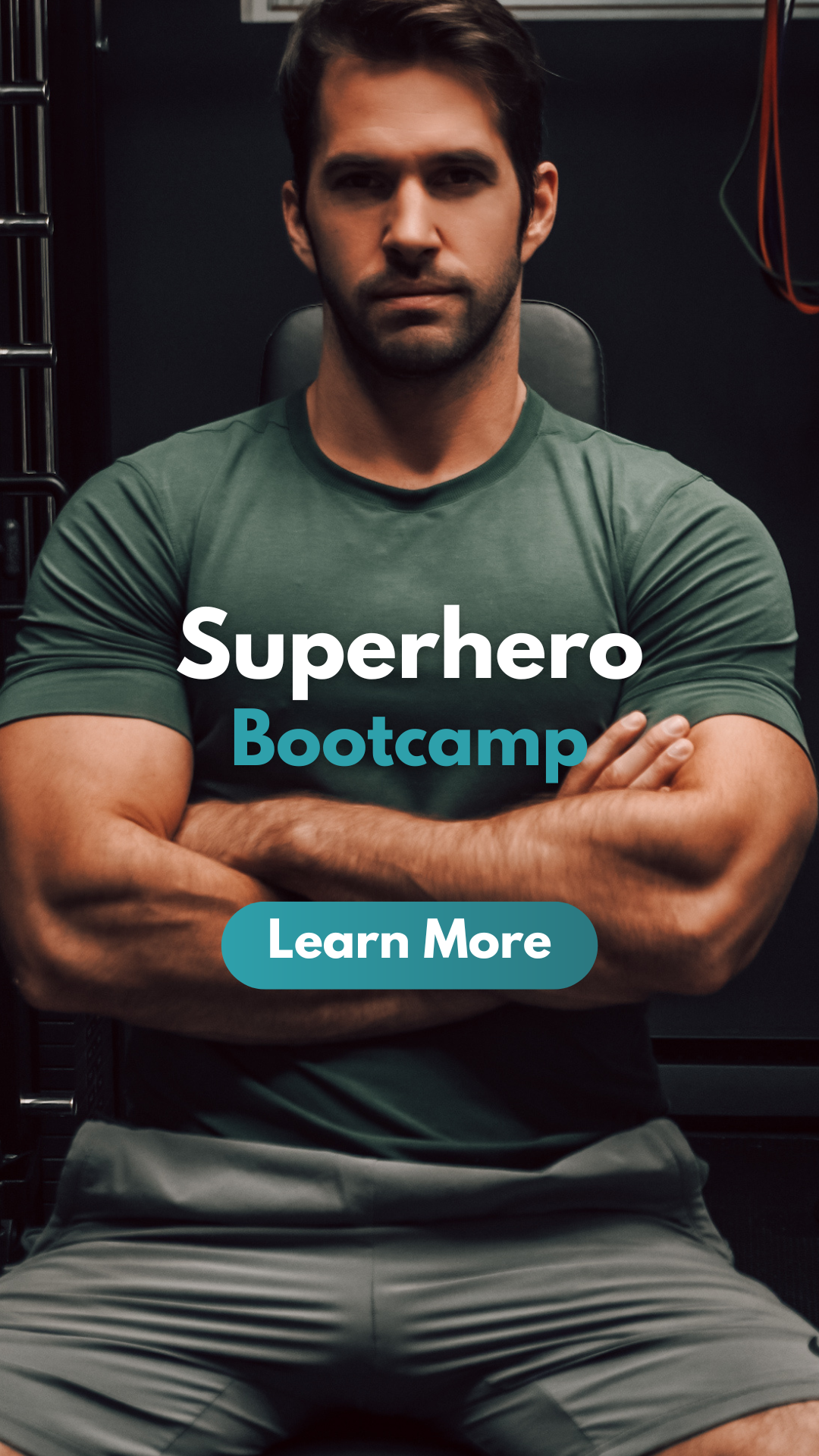Superhero-style fitness bootcamp for men building strength and conditioning.