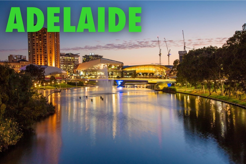 Adelaide river and skyline at night, showing the location of Stress Free Tradie