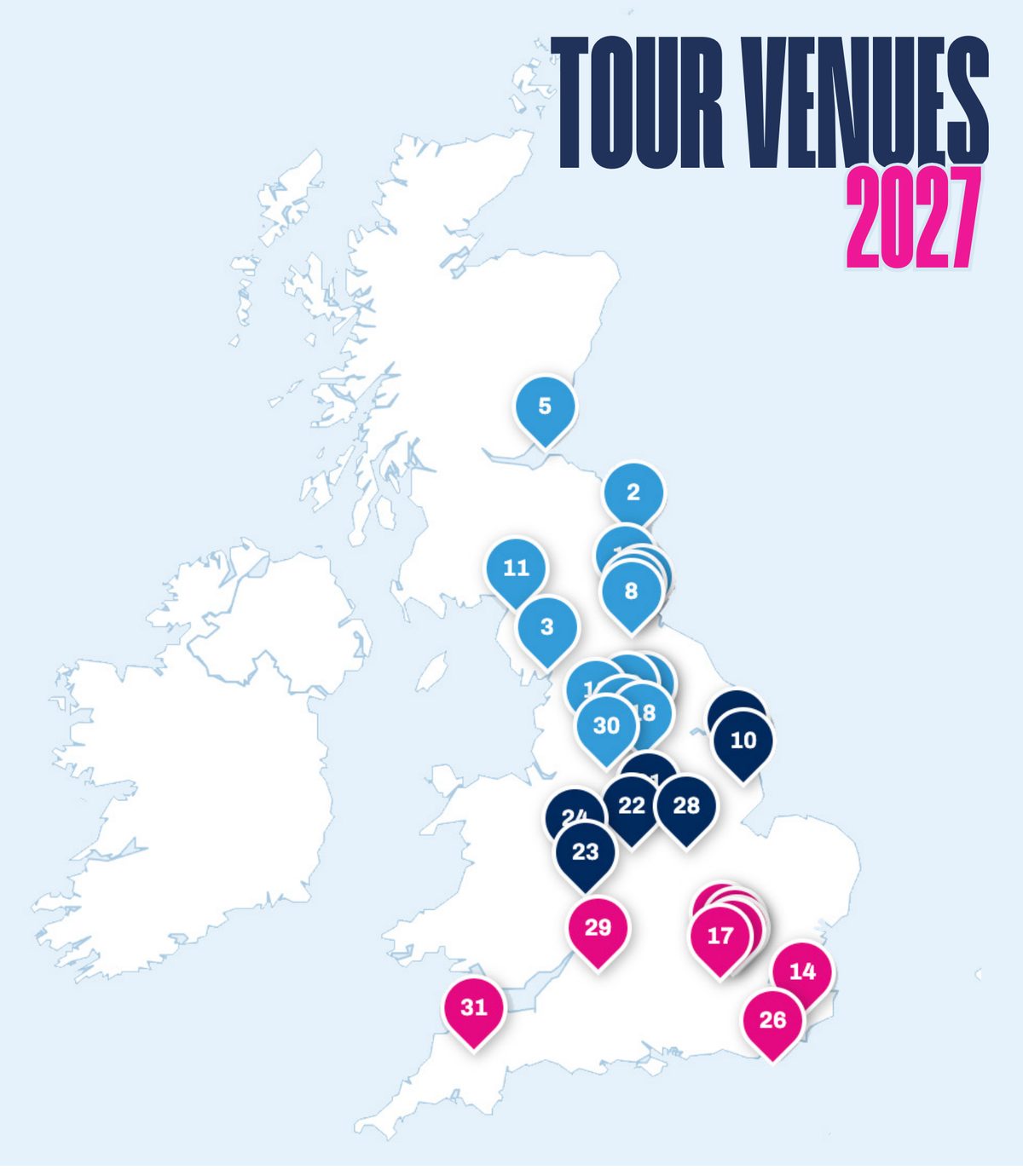 Map of PING Junior Golf Tour venues for 2027 across the UK