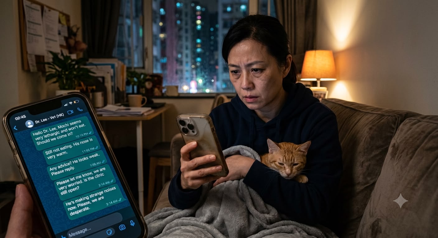 凌晨2點焦急嘅寵物主人睇住未回覆嘅訊息